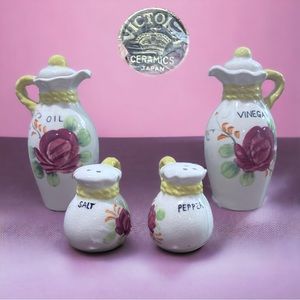 4 Piece Victoria Ceramics Japan Oil, Vinegar Decanters & Salt & Pepper shakers